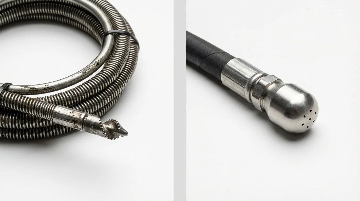 Drain snake cable and hydro jetting nozzle used for drain cleaning in Sterling, AK
