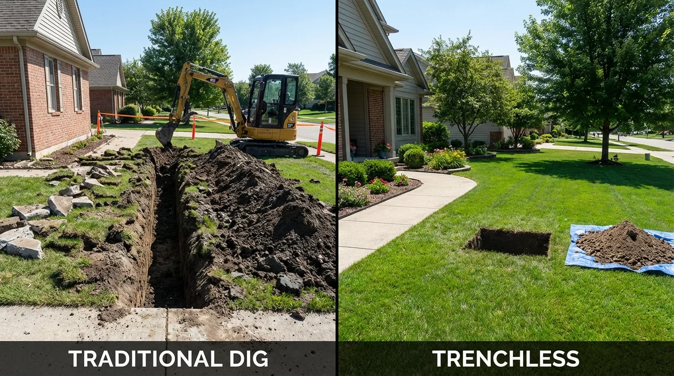 Trenchless sewer repair with minimal yard damage versus traditional excavation in Sterling, AK